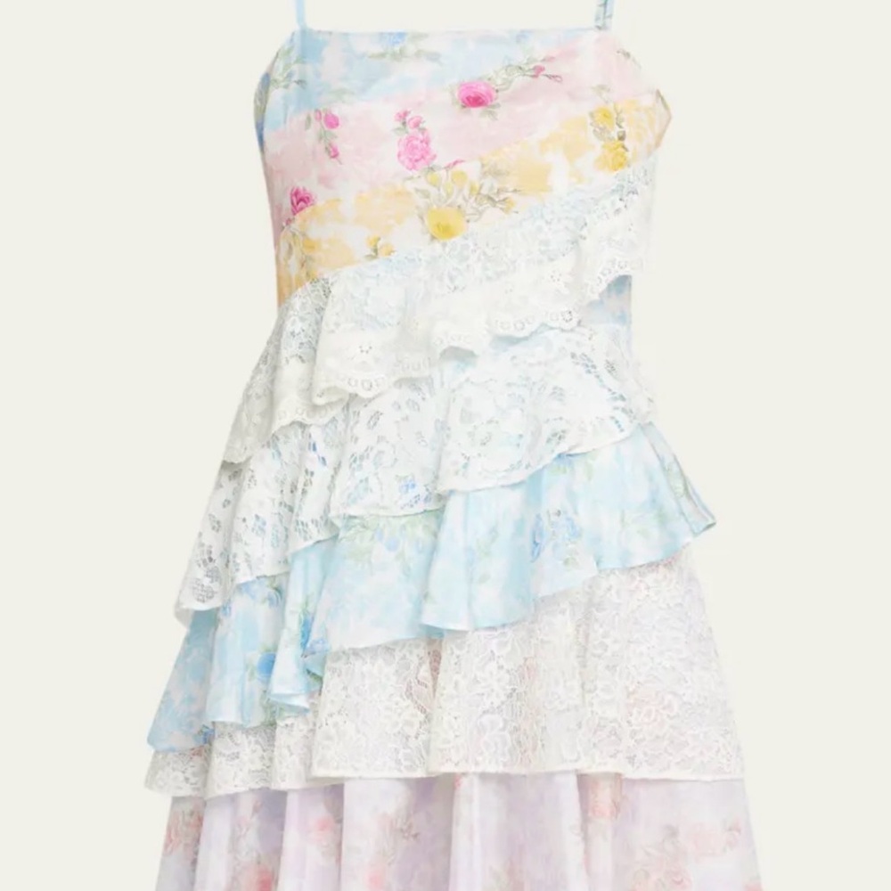 LoveShackFancy Pastel Floral Ruffle Sundress in Pink, Yellow, Blue